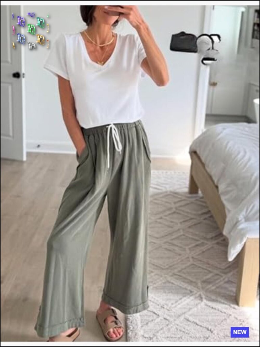 Baggy Wide Leg Palazzo Pants Casual Loose Elastic Drawstring Lounge Trousers - Picture 7 of 7